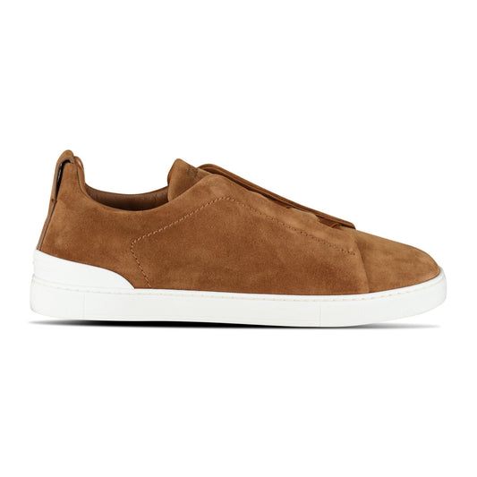 Zegna Triple Stitch Trainers Tobacco Brown Suede