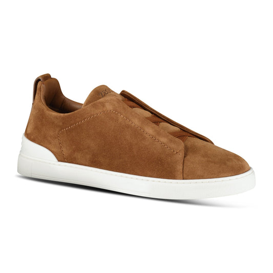 Zegna Triple Stitch Trainers Tobacco Brown Suede